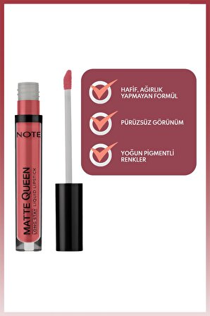 Note Matte Queen Lipstick Kalıcı Likit Ruj 10 Her Favorite - Pembe