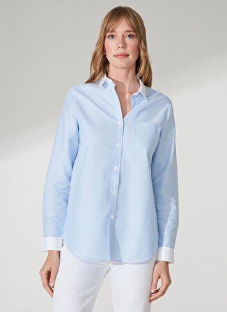 Marie Marot Normal Klasik Yaka Düz Açık Mavi Kadın Gömlek EMILY