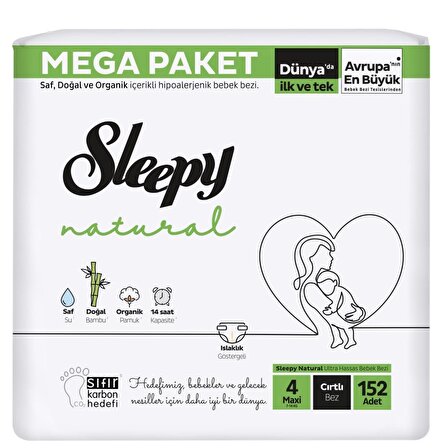 Sleepy Natural Maxi 4 Beden Bebek Bezi 152'li Cırtlı Bez