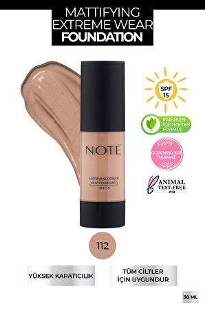 Note Mattifying Extreme Wear Mat Bitişli SPF 15 Kapatıcı Fondöten 112