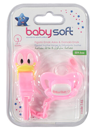 Baby Soft Askılı Silikon Damaklı Emzik 18+ Ay Pembe