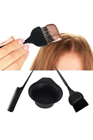Saç Boya Fırçası Boya Kabı ve Krepe Tarağı Saç Boyama 3 'lü Set