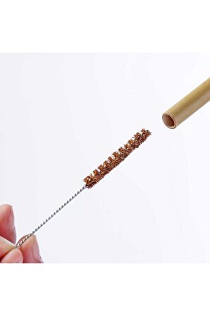 10 Adet Doğal Bambu Pipet Vegan Pipeti ve Temizleme Fırçası