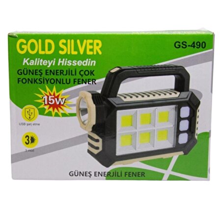 Gold Silver Gs 490 15w Güneş Enerjili Çok Fonksiyonlu Fener