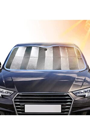 Araba Ön Cam Güneşliği Balonlu Metalize Parlak Alüminyum Katlanabilir Oto Güneşlik 130x60 cm Uyumlu