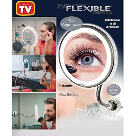 Mobee Flexible 10X Zoomlu Esnek Işıklı Makyaj Aynası Yapışkanlı