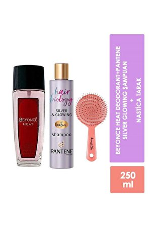 Beyonce Heat Deodorant 75 ml + Pantene Hair Biology Silver Purple Shampoo 250 ML + Nastica Turuncu Saç Fırçası