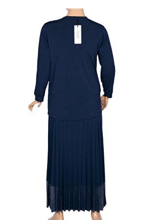 Elele Kadın Eyfel Sandy Kombinli Pilise Bluz Etek Takım Lacivert