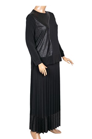 Elele Kadın Eyfel Sandy Kombinli Pilise Bluz Etek Takım Siyah