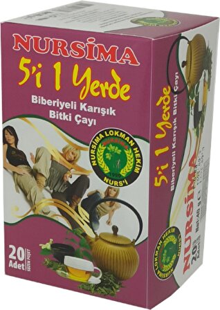Nursima 5'i 1 Yerde Biberiyeli Karışık Bitki Çayı 20'li Süzen Poşet
