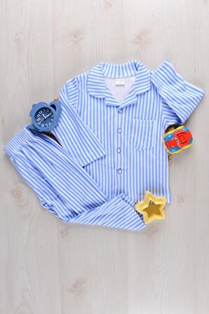 Lemoon Çizgili Düğmeli Çocuk Pijama Takımı