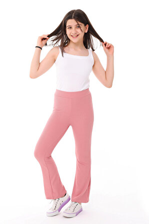 Kız Çocuk İspanyol Paça Yüksek Bel Toparlayıcı Fitilli Uzun Tayt Pantolon
