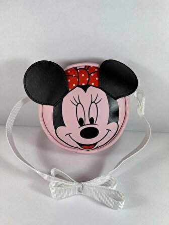 Minnie Mickey Mouse Desenli Askılı Pembe Çocuk Omuz Çantası