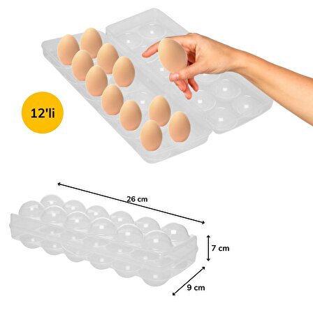 12&amp;apos;li Şeffaf Kapaklı Kilitli Yumurta Saklama Kabı Kutusu Aparatı (3877)