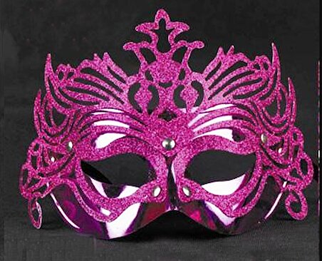 Metalik Fuşya Pembe Renk Masquerade Kelebek Simli Parti Maskesi 23x14 cm (3877)