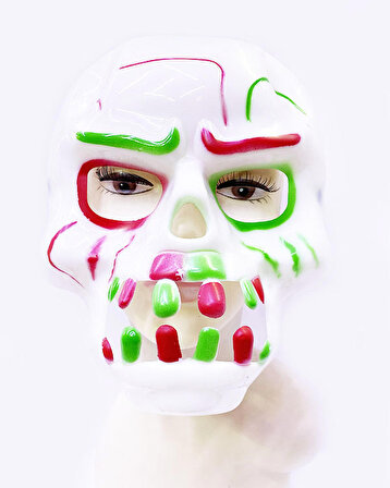 Beyaz Üzeri Rengarenk Korku Dişli Kafatası Maskesi 30x22 cm (3877)