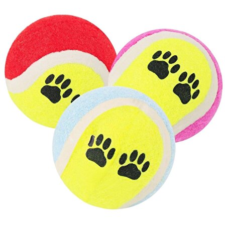 3&amp;apos;lü Renkli Desenli Tenis Topu Kedi Köpek Oyuncağı