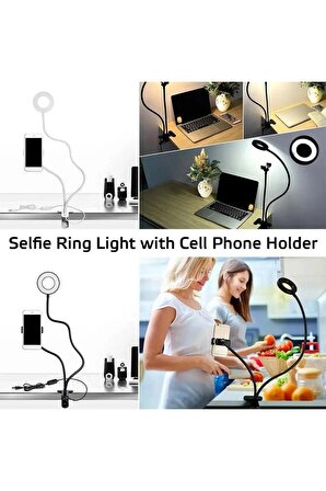 TechTic Led Ring Light Stüdyo Işığı Youtuber Tiktok Evrensel Kıskaçlı Işıklı Telefon Tutucu