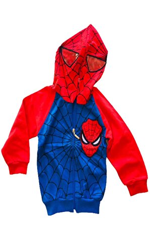 Örümcek Adam Eşofman Takımı  Spiderman Kostümü Maskeli Kapüşonlu Mavi-Kırmızı