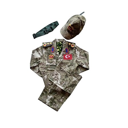  Erkek Çocuk Asker Komando Kostüm Kıyafeti Palaska Kepli 1-2 Yaş