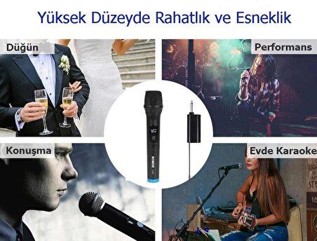 TechTic V-102 Vhf Kablosuz Mikrofon Profosyonel Cami Okul Otobüs Sunum Düğün Alıcılı El Mikrofonu Karaoke Digital Ekran