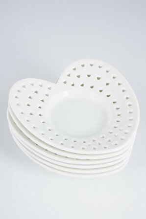 Porselen Kalp Model Çay Tabağı 6 Adet