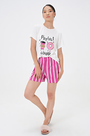 Dress Cabinet Kadın Pembe Donut Baskılı Şortlu Pijama Takımı