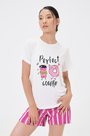 Dress Cabinet Kadın Pembe Donut Baskılı Şortlu Pijama Takımı