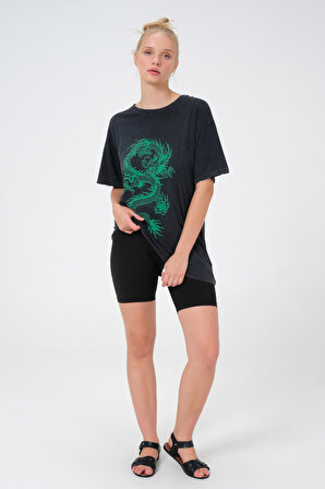 Dress Cabinet Kadın Ejderha Baskılı Oversize T-shirt