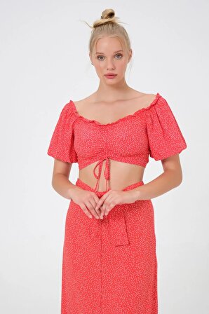 Dress Cabinet Kadın Kırmızı Puantiyeli Altı Fırfırlı Kemerli Uzun Etek