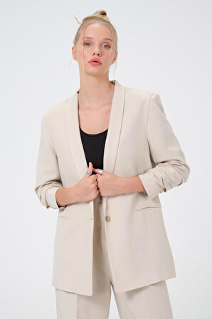 Dress Cabinet Kadın Tek Düğmeli Kolları Büzgülü Blazer Ceket
