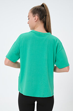 Dress Cabinet Kadın Düz Renk Yırtmaç Detaylı Bisiklet Yaka T-Shirt