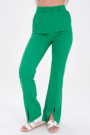 Dress Cabinet Kadın Yeşil Yırtmaç Detaylı Pantolon