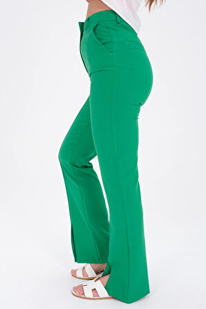 Dress Cabinet Kadın Yeşil Yırtmaç Detaylı Pantolon