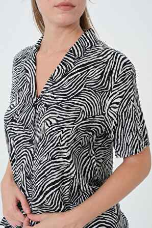 Dress Cabinet Kadın Zebra Desen Şortlu Kısa Kol Viskon Pijama Takımı