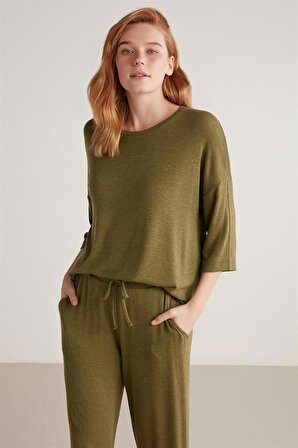 Kadın Kapri Kol Yeşil Pijama Takımı C9T1N1O1