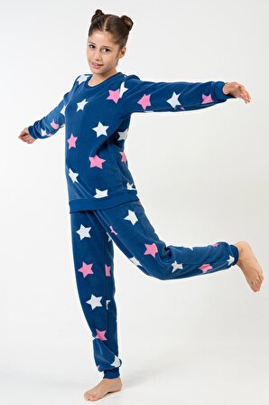 Kız Çocuk Uzun Kol İndigo Polar Pijama Takımı C2T0N9O023