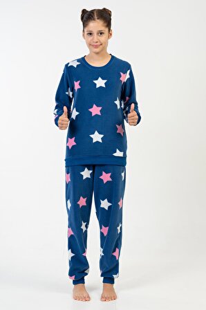 Kız Çocuk Uzun Kol İndigo Polar Pijama Takımı C2T0N9O023