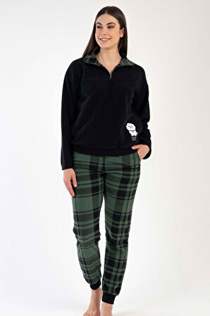 Kadın Uzun Kol Polar Siyah Pijama Takımı C3T0N3O020