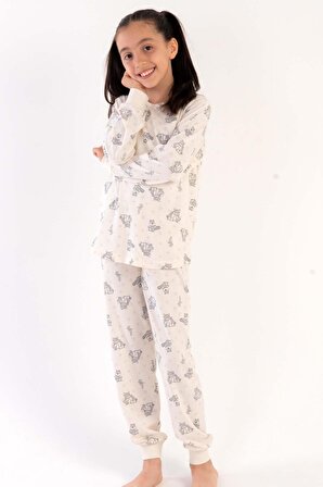 Kız Çocuk Uzun Kol Ekru Pijama Takımı C3T0N3O147