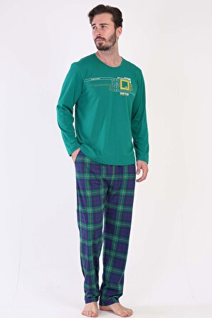 Erkek Büyük Beden Uzun Kol Yeşil Pijama Takım C3T0N5O059