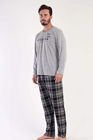 Erkek Büyük Beden Uzun Kol Gri Pijama Takım C3T0N5O087