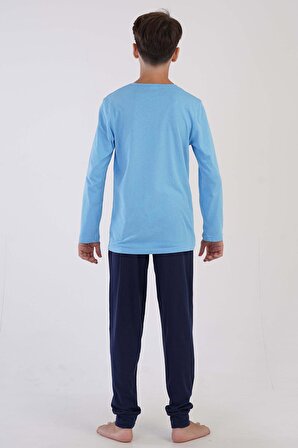 Erkek Çocuk Uzun Kol Mavi Pijama Takımı 3C0T6N0O23