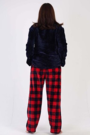 Kadın Uzun Kol Büyük Beden Welsoft Lacivert Pijama Takımı 3C0T4N0O83