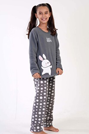 Kız Çocuk Polar Uzun Kol Gri Pijama Takımı C3T0N3O176