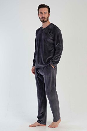 Erkek Uzun Kol Kadife Füme Pijama Takım C3T0N6O013