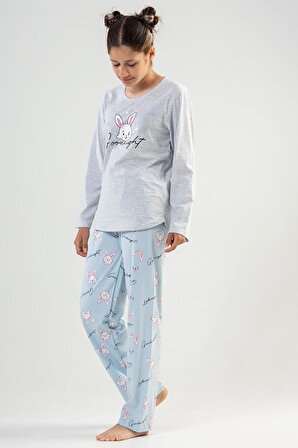 Kız Çocuk Uzun Kol Gri Pijama Takımı C2T0N3O142