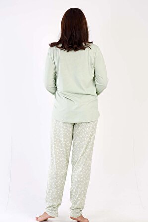 AKadın Büyük Beden Uzun Kol Yeşil Pijama Takımı C3T0N3O114
