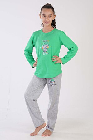 Kız Çocuk Uzun Kol Yeşil Pijama Takımı C3T0N7O122