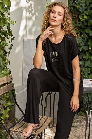 Kadın Kısa Kol Siyah Pijama Takım C1T8N012